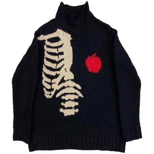 Vintage knitted sweater with skeleton print