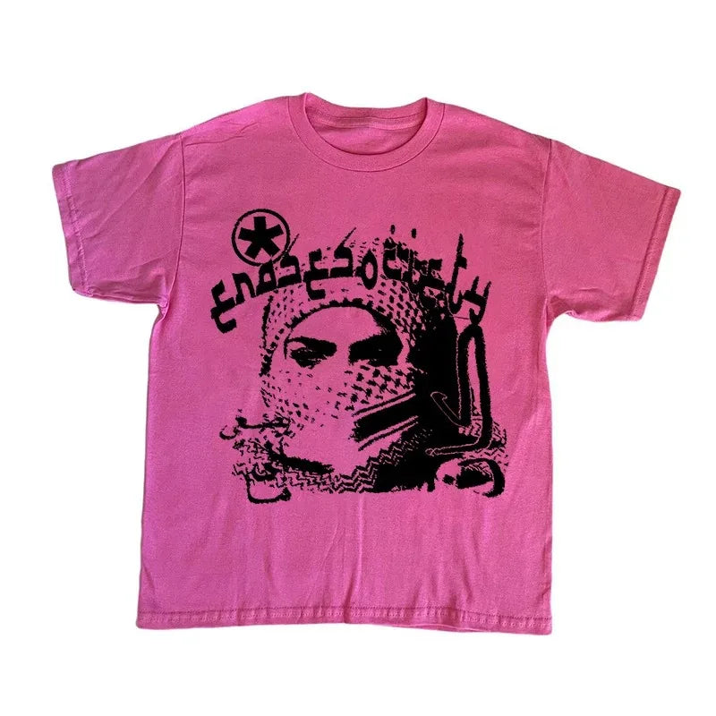 Camiseta grunge Y2K con estampado árabe