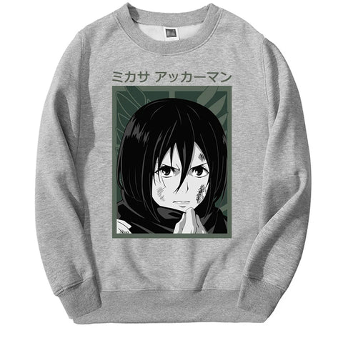 Produktbild von Attack on Titan Pullover – Mikasa Ackerman Solo Edition in der Farbe White Solid, Größe L - Jetzt erhältlich bei Tarduu.