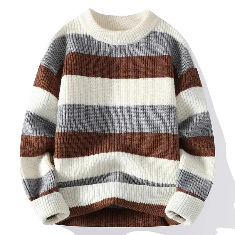 Maglione a righe per uomo – Maglione casual lavorato a maglia con scollo a V