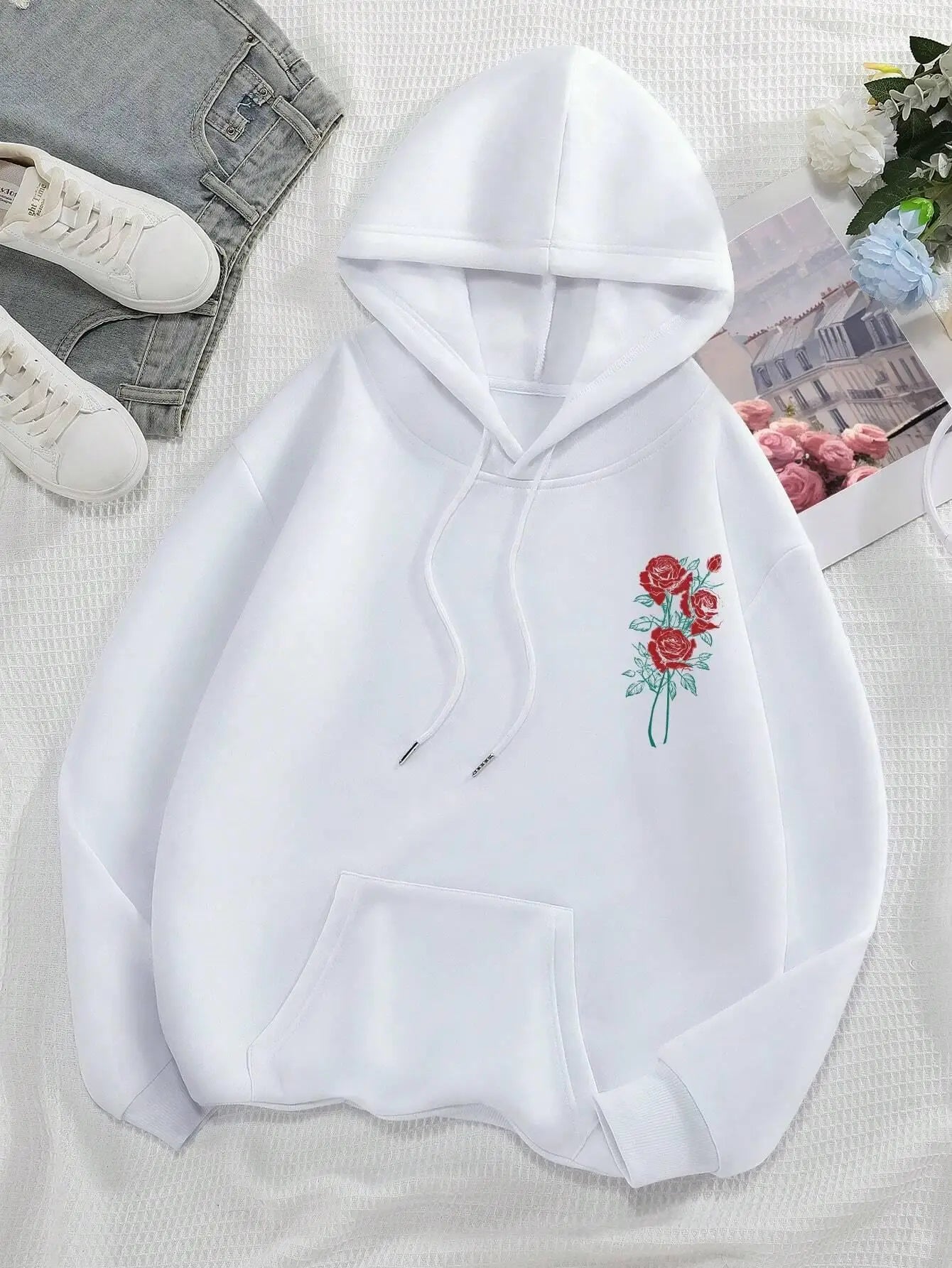 Sweat à capuche avec imprimé floral dans le dos