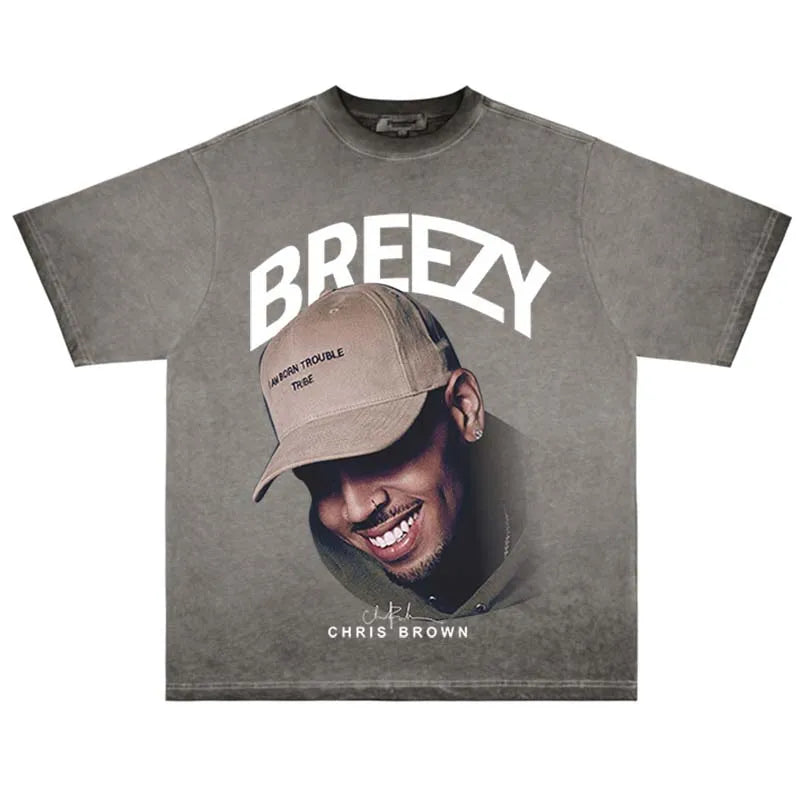 Camiseta oversize de Chris Brown – Ropa urbana Harajuku