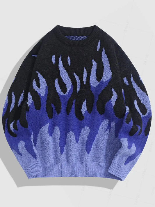 Fire Flame Graphic Y2K Æstetisk Pullover