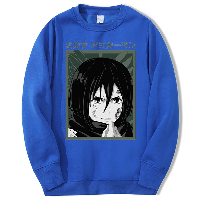 Produktbild von Attack on Titan Pullover – Mikasa Ackerman Solo Edition in der Farbe White Solid, Größe S - Jetzt erhältlich bei Tarduu.