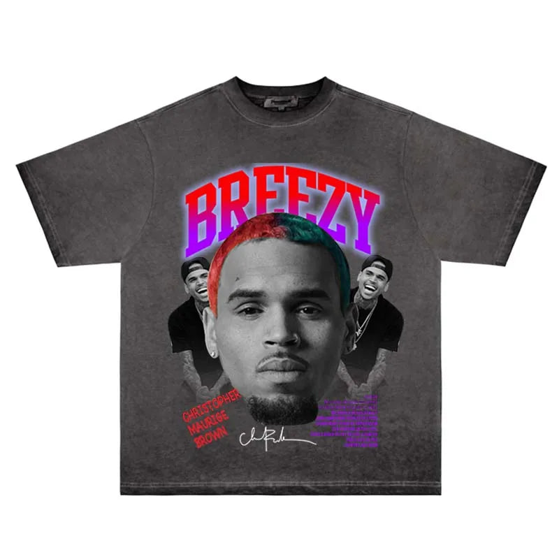 Oversize'owa koszulka Chris Brown – Streetwear Harajuku