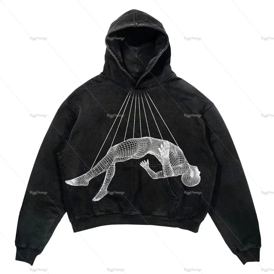 Street Punk Wind Ninja Print Long Sleeve Hoodie - Unisex Hip-Hop Street Y2K Oversized Fashion