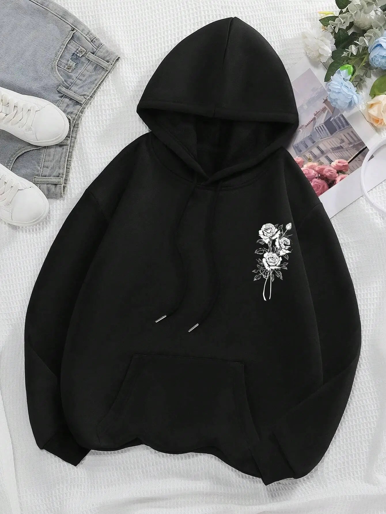 Sweat à capuche avec imprimé floral dans le dos