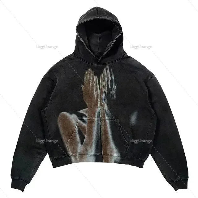 Street Punk Wind Ninja Print Long Sleeve Hoodie - Unisex Hip-Hop Street Y2K Oversized Fashion