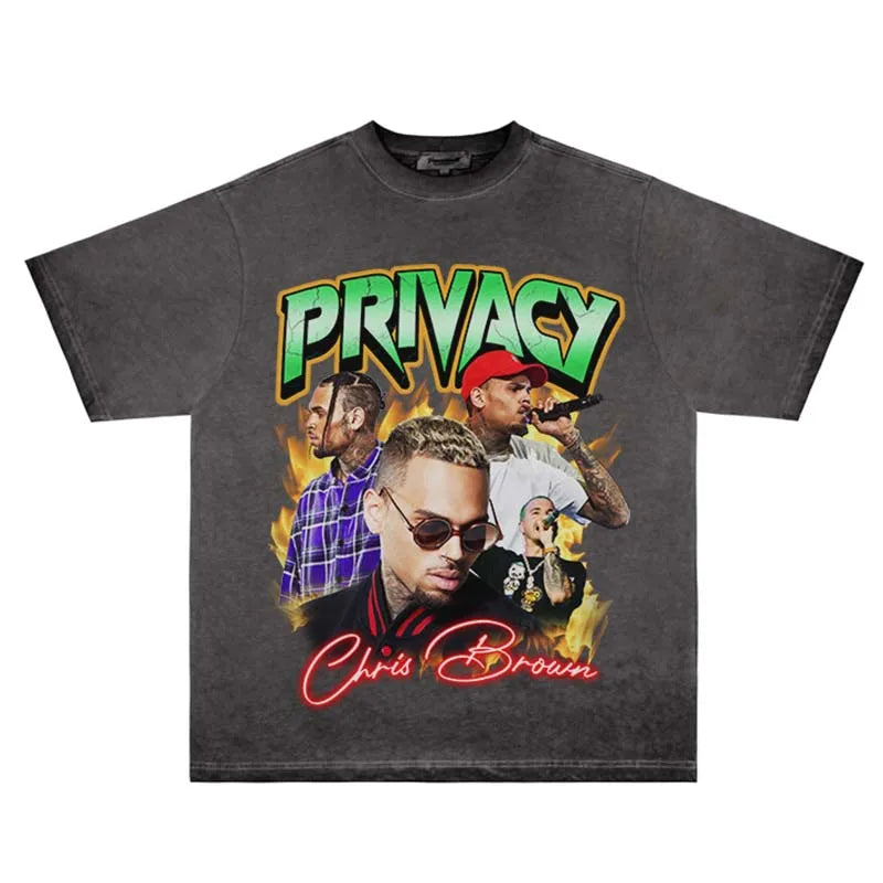 Camiseta oversize de Chris Brown – Ropa urbana Harajuku