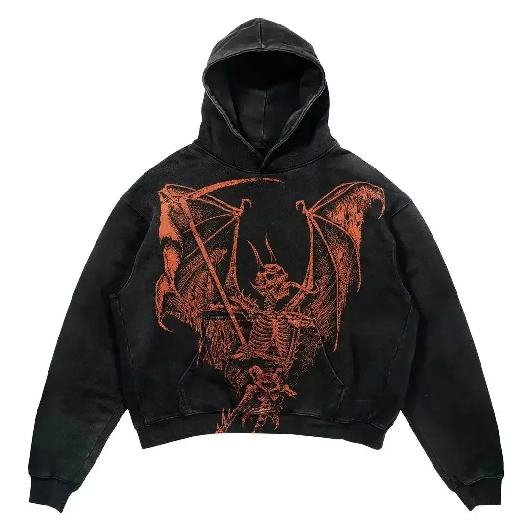 Street Punk Wind Ninja Print Long Sleeve Hoodie - Unisex Hip-Hop Street Y2K Oversized Fashion