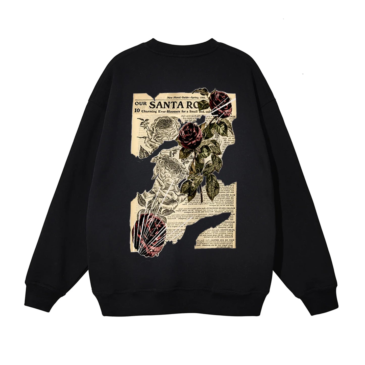 Vintage Rozenpatroon Bedrukt Gotisch Sweatshirt