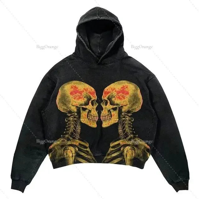 Street Punk Wind Ninja Print Long Sleeve Hoodie - Unisex Hip-Hop Street Y2K Oversized Fashion