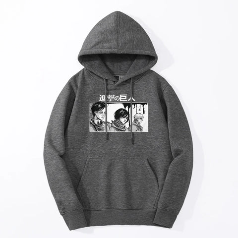 Produktbild von Attack on Titan Hoodie – Eren, Mikasa & Armin Edition in der Farbe Dark Gray, Größe M - Jetzt erhältlich bei Tarduu.