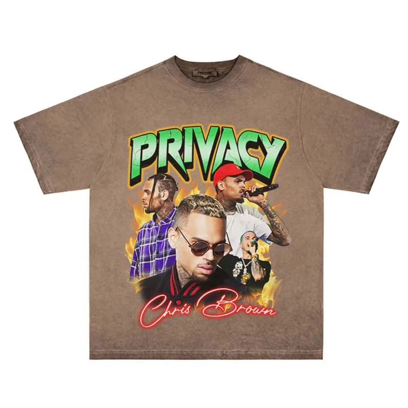 Camiseta oversize de Chris Brown – Ropa urbana Harajuku