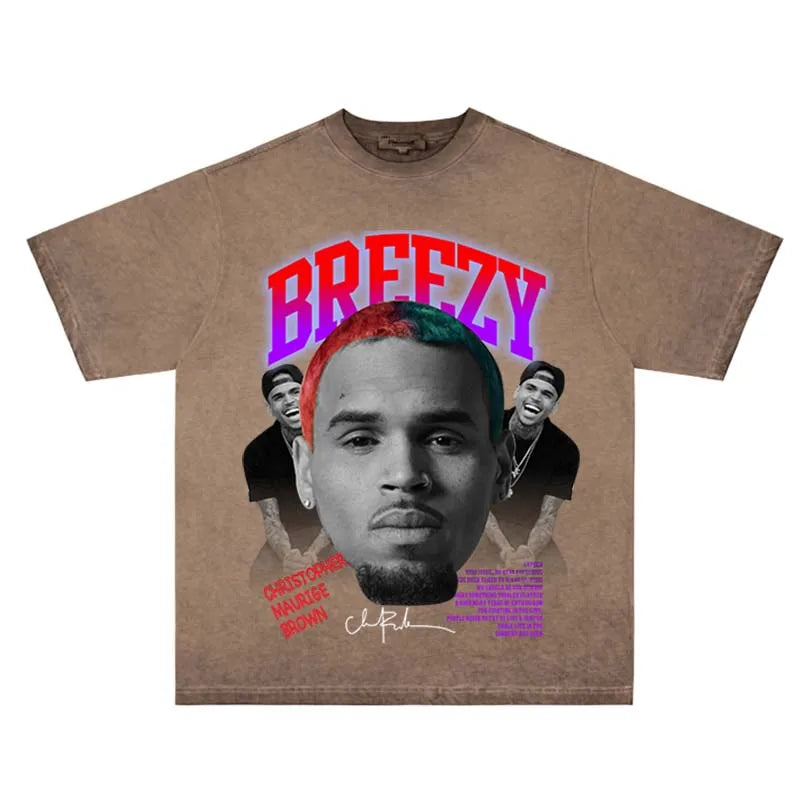 Camiseta oversize de Chris Brown – Ropa urbana Harajuku