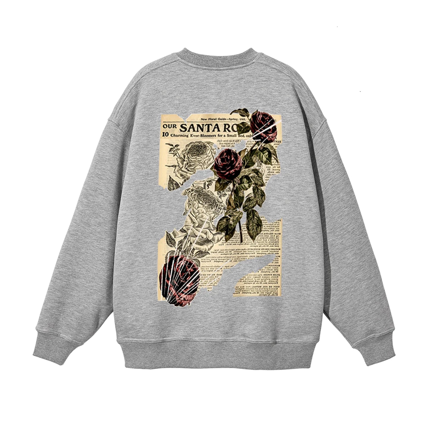 Vintage Gül Desenli Baskılı Gotik Sweatshirt