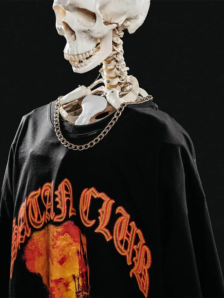 Męska koszulka z grafiką Satan Club – Oversized Streetwear w stylu Harajuku Y2K