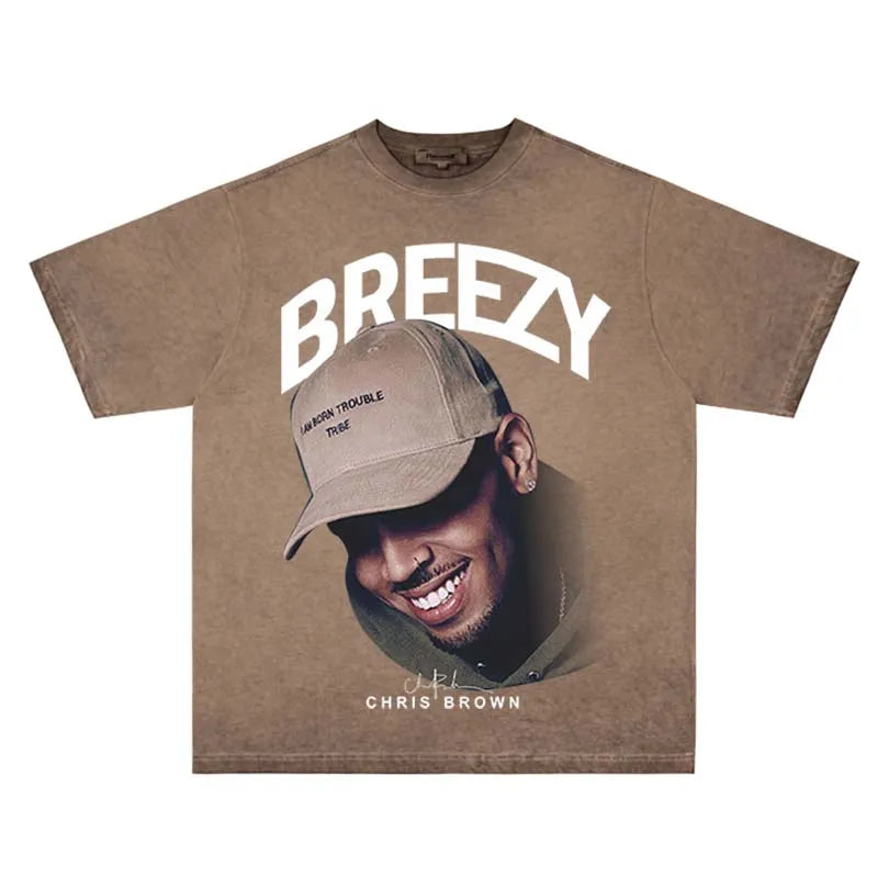 Camiseta oversize de Chris Brown – Ropa urbana Harajuku