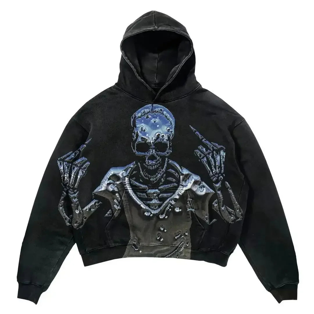 Street Punk Wind Ninja Print Long Sleeve Hoodie - Unisex Hip-Hop Street Y2K Oversized Fashion