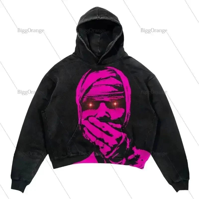 Street Punk Wind Ninja Print Long Sleeve Hoodie - Unisex Hip-Hop Street Y2K Oversized Fashion