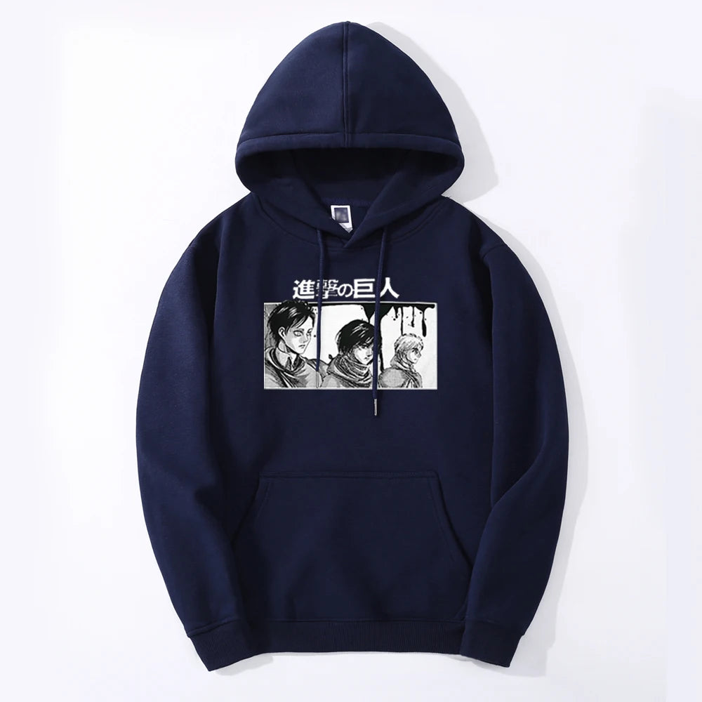 Produktbild von Attack on Titan Hoodie – Eren, Mikasa & Armin Edition in der Farbe Gray, Größe L - Jetzt erhältlich bei Tarduu.