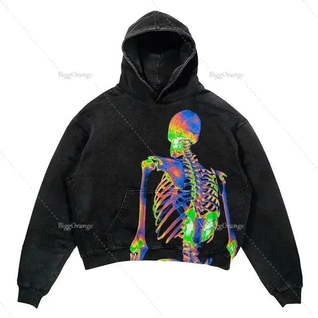 Street Punk Wind Ninja Print Long Sleeve Hoodie - Unisex Hip-Hop Street Y2K Oversized Fashion