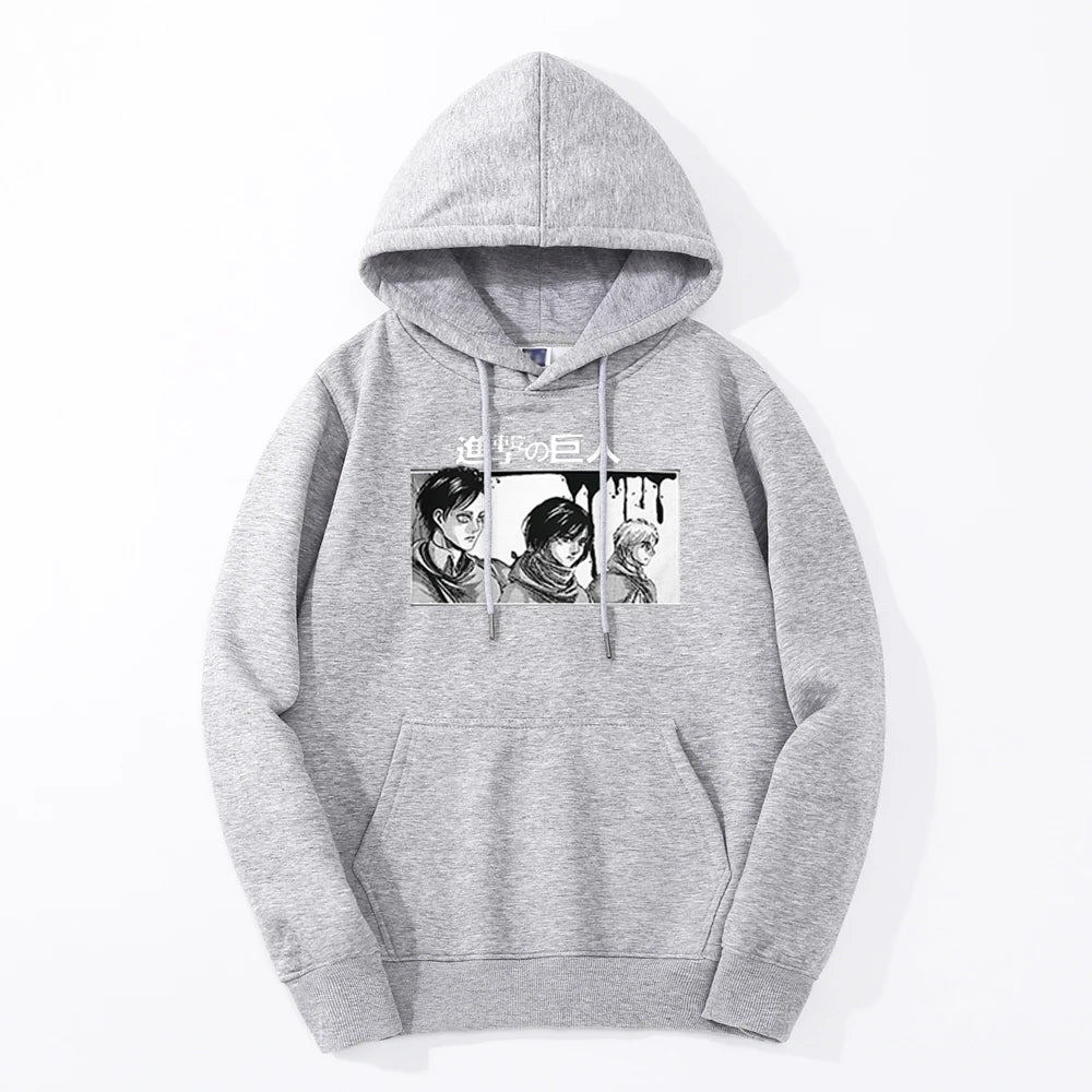 Produktbild von Attack on Titan Hoodie – Eren, Mikasa & Armin Edition in der Farbe Gray, Größe M - Jetzt erhältlich bei Tarduu.