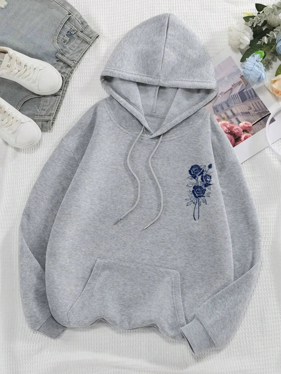 Hoodie met bloemenprint op de rug